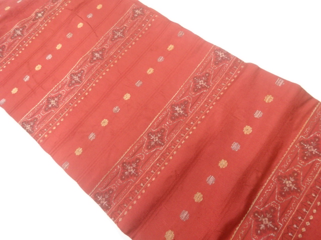 JAPANESE KIMONO / NAGOYA OBI / SILK / WOVEN STRIPE & FLOWERS